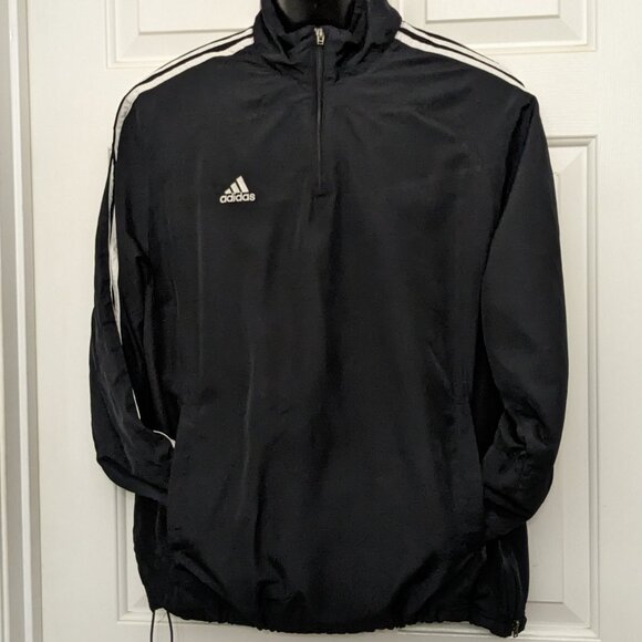 ADIDAS  Windbreaker Men's Jacket  1/4 Zip Size L Black White - Picture 1 of 11